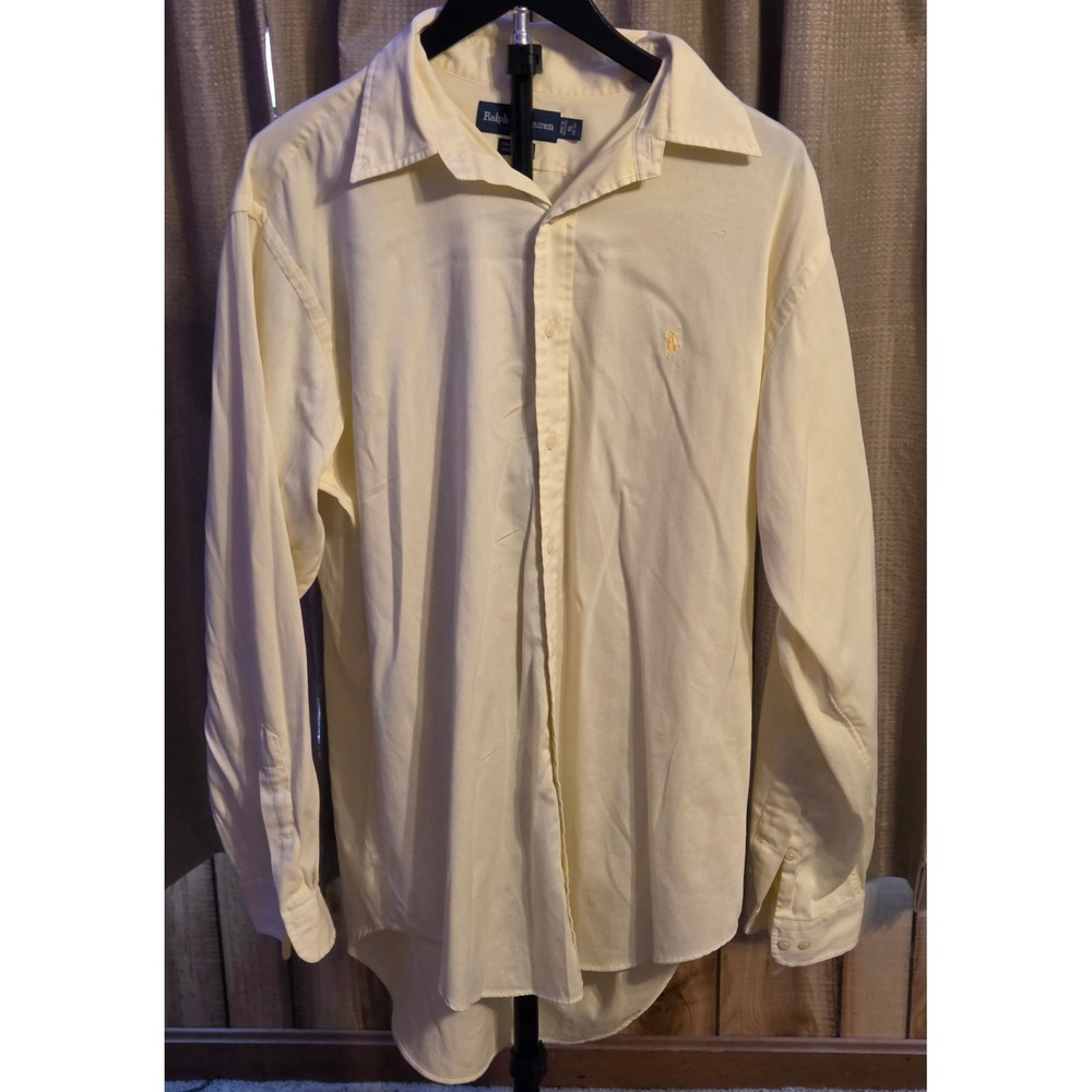 Ralph Lauren Yarmouth 100% Cotton Button Up Shirt‎ Mens Size 16 34/35 Yellow